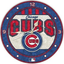 Chicago Cubs MLB 12 Inch Diameter Art Glass Clock - $50.49