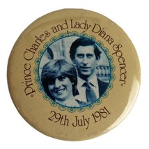 Prince Charles &amp; Lady Diana Metal Button Pin Back 1981 1.5&quot; Vintage - £13.91 GBP