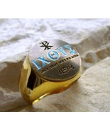 IXOYE CHRISTIANITY RING PX ALPHA JESUS HOLY BIBLE STEEL GOLD PIN PATCH [... - £39.11 GBP