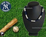 Rhinestone Iced Bling Disco Ball Beaded Baseball Necklace Navy White Yan... - £15.81 GBP+