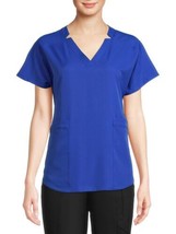 Climate Right Cuddl Duds Women’s Woven Twill Scrub Top V-neck  Blue Larg... - £13.54 GBP