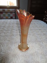 Vintage DUGAN?? PULLED LOOP Marigold CARNIVAL GLASS Swung VASE  - 11-1/8... - $29.00