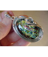 (#D-701) DICHROIC Fused GLASS silver Pendant YELLOW GREEN PINK - £86.42 GBP