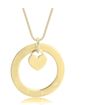 Personalized Disc &amp; Heart Charm Necklace: Sterling Silver, 24K Gold, Rose Gold - £95.38 GBP