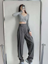 Autumn Winter Pleated High Waist Solid Color Pants - $53.95