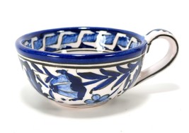 Rhodes Greece Espresso Cappuccino Cup Hand Painted Blue White Floral Design VTG - £5.60 GBP