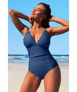 Scalloped V Neck Cut Out Monokini Swimwear - €33,89 EUR