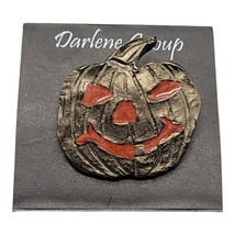 Vintage Halloween JACK O LANTERN Orange Enamel Darlene Group Pin Brooch - $13.72