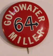 Goldwater &amp; Miller Pinback Button Political Vintage Red White J3 - $5.93