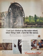 1967 Canadian Club Vintage Print Ad Canadian Whiskey Climbing On A Water Wheel - £7.83 GBP