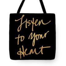 Listen To Your Heart Square On Black Tote Bag - £37.40 GBP
