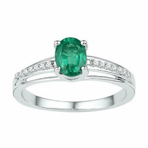 Sterling Silver Womens Oval Lab-Created Emerald Solitaire Diamond Ring 1/2 Cttw - £110.90 GBP