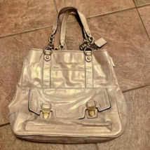 COACH Pushlock Beige Leather North South Tote Shoulder Purse 17924 - $38.61