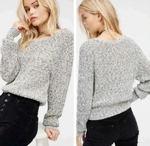 Free People Electric City Pullover Sweater Gray Marled Cotton Linen Chunky XS - £19.91 GBP