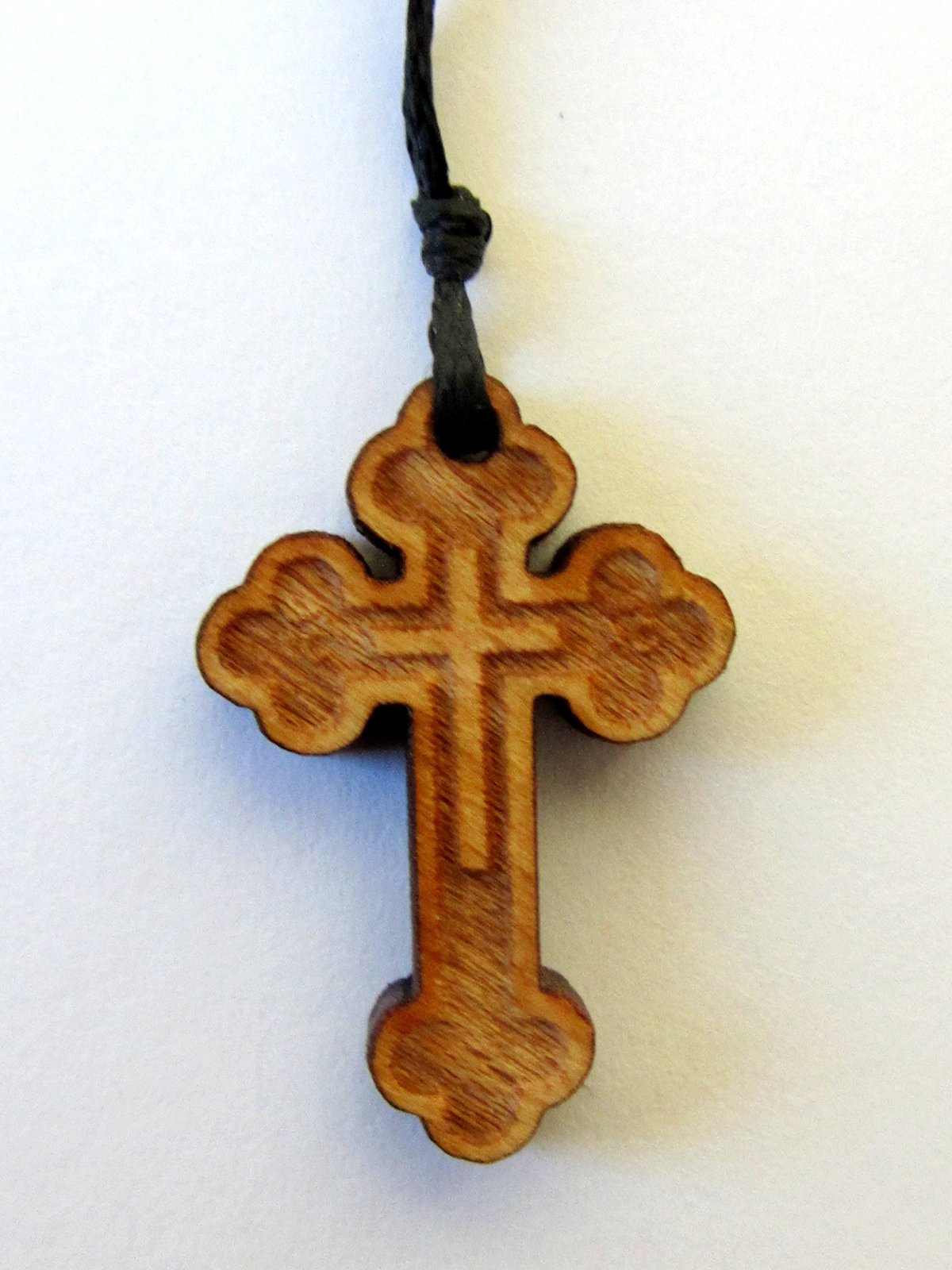 Christian Orthodox Greek Religious Pendant Necklace with Wood Cross / 46