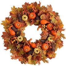 24 inch Fall Wreath Decor for Front Door with Pumpkin Pine Cone Berries  - £177.41 GBP