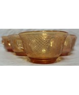 6 Federal Normandie Marigold Carnival Glass Lattice &amp; Daisy Tea Cups 2 1/4&quot; - $48.54 CAD