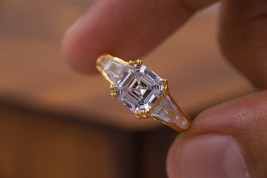 2 Ct Asscher Moissanite Side Baguette Cut Engagement Ring,14k Gold Brida... - £112.60 GBP