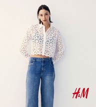 H&amp;M Satin Shirt with Eyelet Embroidery White - XS, L, XL - £68.12 GBP