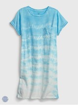 New Gap Kids Girls Blue Tie Dye Crew Neck Short Sleeve Cotton T-shirt Dress 8 - $19.79
