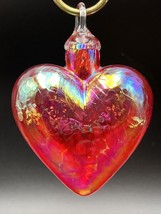 Hand Blown Art Glass Iridescent Oil Slick Red Heart Ornament Sun Catcher - £29.34 GBP