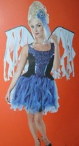 Girls Fairy Midnight Blue Black Top Skirt Wings Headpiece Halloween Costume-sz L - £19.90 GBP