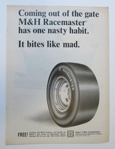 M&amp;H RACEMASTER TIRE Vintage Print Ad 1966 Bites Like Mad  - $8.00