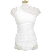 RALPH LAUREN White Ottoman Shimmer Stripe One Shoulder Swimsuit - $59.99