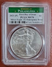 2021-(P) American Silver Eagle - T1 Emergency Issue PCGS MS70 First Day ... - £232.20 GBP