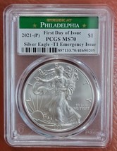 2021-(P) American Silver Eagle - T1 Emergency Issue PCGS MS70 First Day ... - £236.67 GBP