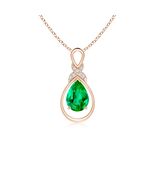 ANGARA 0.62 Ct Natural Emerald Pear Shape Pendant With Diamond in 14K Go... - $3,055.00