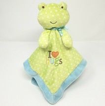 Carter&#39;s Just One Year Baby Green Frog Dots Security Blanket Rattle I Love Hugs - £29.70 GBP