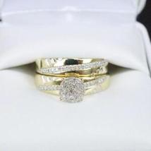 1.5 Ct Simulated Diamond Halo Bridal Set Engagement Ring 14K Yellow Gold Plated - £76.50 GBP