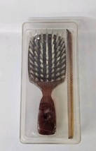 Vintage Hair Brush &amp; Comb Set Plastic Woodgrain Indian Head Nylon Made In USA - $29.65