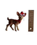 Vintage Flocked Fuzzy Reindeer Christmas Ornament Missing One Googly Eye 4&quot; - $195.35 MXN