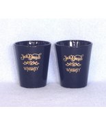 Jack Daniels 2 Shot Glasses Gold Lettered Black Glass Libbey - £5.49 GBP