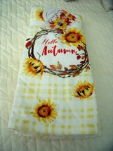 NEW Set 3 SUNFLOWER Kitchen Towels 18&quot; X 28&quot;  Yellow GINGHAM HELLO AUTUM... - £22.85 GBP