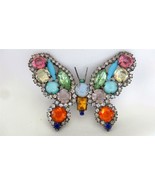 Vintage Gunmetal Open Back Colorful Faceted Rhinestones Butterfly Pin Br... - £79.12 GBP