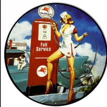 Mobil oil gas station pinup girl faux vintage ad steel metal sign - £69.65 GBP