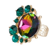 Mixed Pink and Green Round Crystal Rhinestone Gold Plated Stretch Fashion Ring - £28.04 GBP