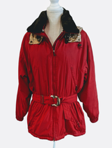 OBERMEYER Womens Red Belted Fur Trim Ski Winter Snow Jacket Size 12 - £42.88 GBP