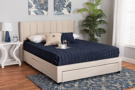Dennehy Beige Fabric Queen Size 3-Drawer Storage Platform Bed - $452.00
