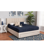 Dennehy Beige Fabric Queen Size 3-Drawer Storage Platform Bed - $8,324.30 MXN