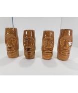 4 Tiki Easter Island Totem Bar Glass Mug Vase  6.5&quot; Tall Brown Ceramic G... - $31.50 CAD