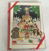 Vintage happy holidays greeting cards and envelopes Christmas tree dogs ... - $19.75
