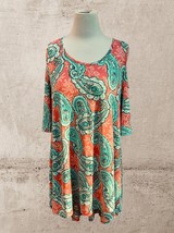 2B TOGETHER HIGH LOW ROUND NECK KEYHOLE SLEEVE PAISLEY PULLOVER TUNIC ME... - £23.02 GBP