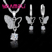 New Bridal Jewelry Sets S925 Silver Mosaic Butterfly CZ Crystal Paved Necklace P - £18.19 GBP