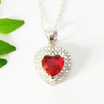 925 Sterling Silver Ruby Necklace Handmade Jewelry Heart Necklace Gift For Her - £41.49 GBP
