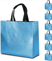 6 Pack Light Blue Gift Bags Large Reusable Gift Bags with Handles Shine Glossy G - £19.59 GBP