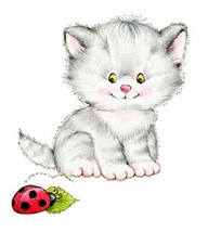 Cute Cat Wall Sticker, Kitty  with Ladybug Self-adhesive Stickers 10x7cm - £2.13 GBP